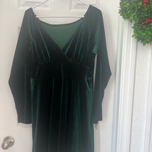 Express Deep Green Velvet Long Sleeve Dress